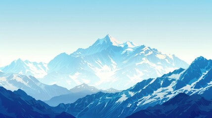 Obraz premium Mountain landscape background with snow-capped peaks and clear blue sky. Nature and tranquility concept with a mountain landscape. Outdoor and adventure concept.