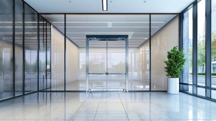 Minimalist sliding glass door entrance for architecture and design branding. Modern and sleek design.