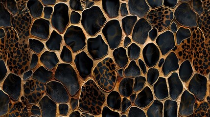 Leopard-inspired texture pattern in brown and gold. Stylish and unique leopard design. Seamless repeating leopard pattern for luxury concepts.