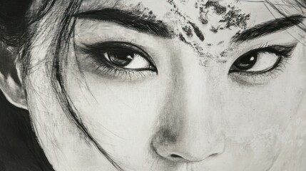 Obraz premium Close-up Portrait of a Woman's Eyes with a Detailed Forehead
