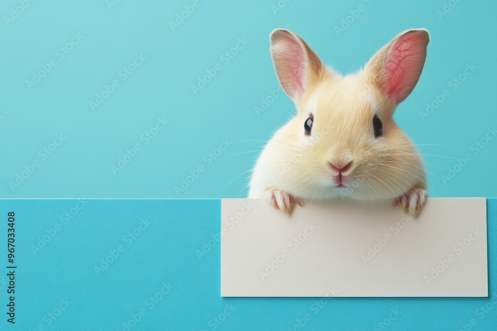 Poster a rabbit holding a blank sign in front of a background