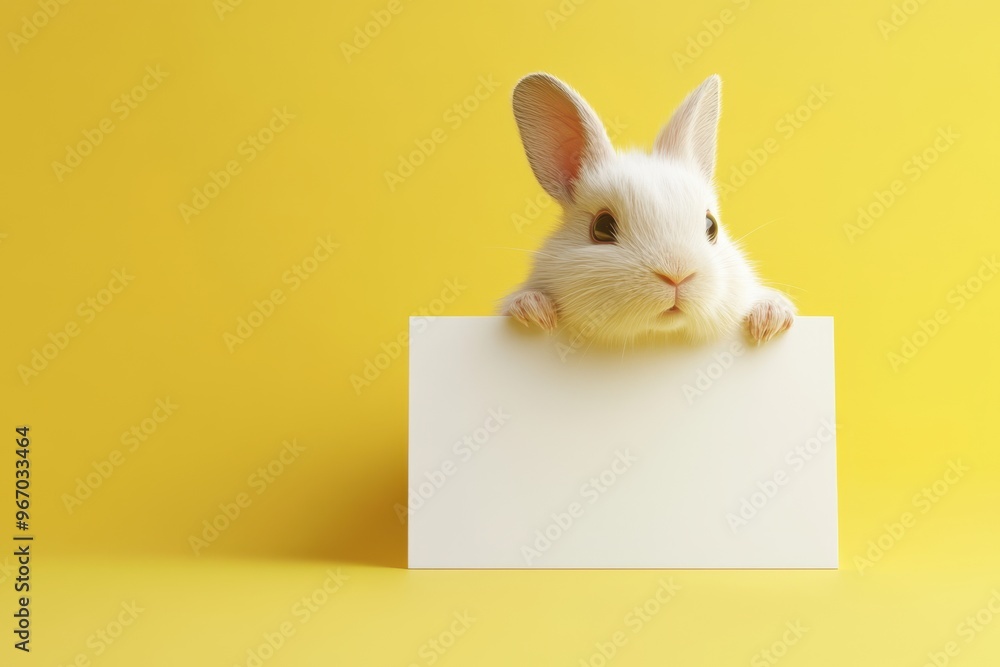 Poster a rabbit holding a blank sign in front of a background