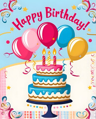 Happy birthday postcard with a birthday cake