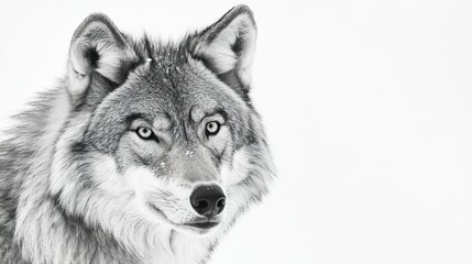 Obraz premium Close-up portrait of a wolf with intense gaze and snow on its fur