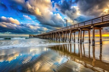 Fototapeta premium Ventura Pier near downtown Ventura on a cloudy afternoon Worm's Eye View