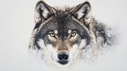 Obraz premium Close-Up Portrait of a Grey Wolf with Yellow Eyes