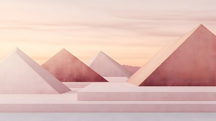 Geometric Tiered 3D Plateaus in Warm Neutral Tones Receding into the Distance,Sleek Brutalist Inspired Landscape