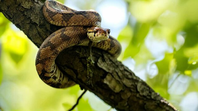 Snake Coiled On A Tree Branch
