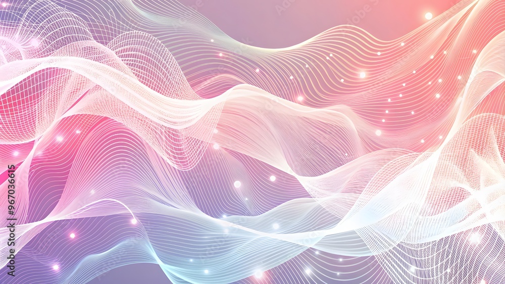 Poster wave line of flowing particles abstract background, smooth curvy shape dots fluid array. 3d shape do