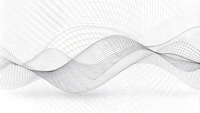 Wave white background. Abstract white futuristic background. Wave with connecting dots and lines on a dark background. 3D rendering
