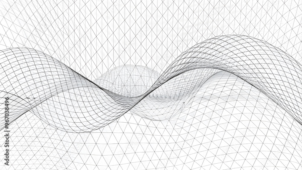 Poster wave white background. abstract white futuristic background. wave with connecting dots and lines on 