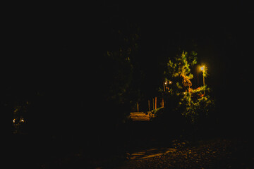 the atmosphere of the cafe courtyard at night