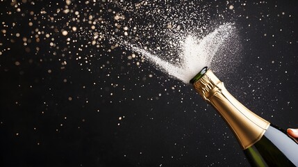 People jubilantly opening a champagne bottle, with the cork flying and the bubbly liquid spraying in a joyous burst. Perfect for celebrating special occasions, parties, and festivities.