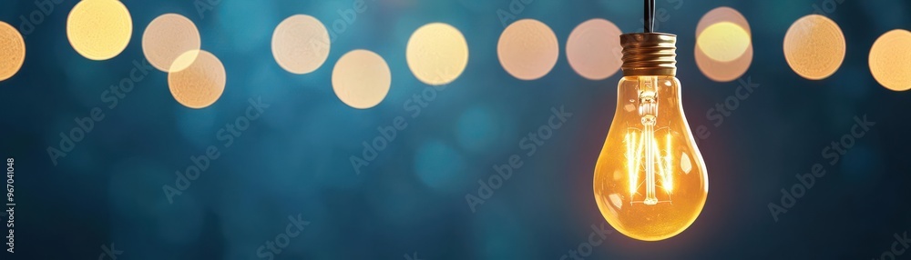Poster bright glowing light bulb illuminating a dark background, creating a warm and inviting atmosphere wi