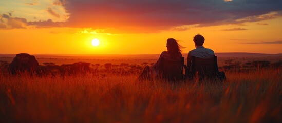 Couple Silhouetted Against African Sunset