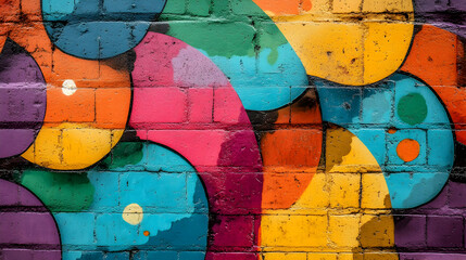 Vibrant Abstract Graffiti Art on Brick Wall Texture