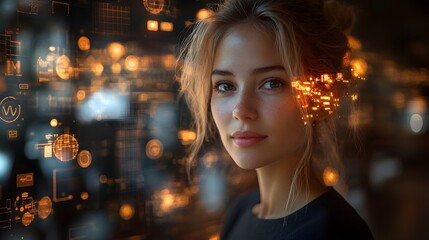 Corporate Trainer Presenting with Glowing Icons of Leadership and Skill Development