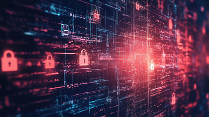 Fototapeta premium Data Security Technology: Unlocking Digital Encryption and Network Protection for Information Privacy and Cyber Defense, Cloud Systems and Firewall Safeguards with AI-Driven Analytics and Monitoring
