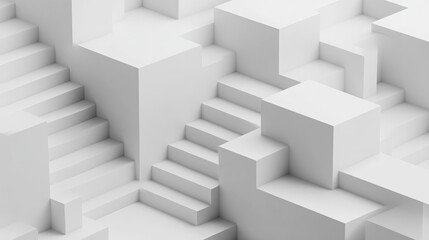 Geometric Design Abstract: Minimalism in Architectural Structures with White Stairs, Cubes, and Clean Lines - A Modern Perspective on Three-Dimensional Patterns and Visual Depth