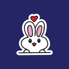 Animal icons rabbit with heart cute sticker cartoon character high quality vector for prints children cute adorable