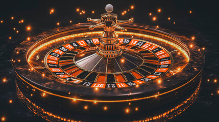 Futuristic Casino Roulette Wheel with Neon Lights and Digital Effects
