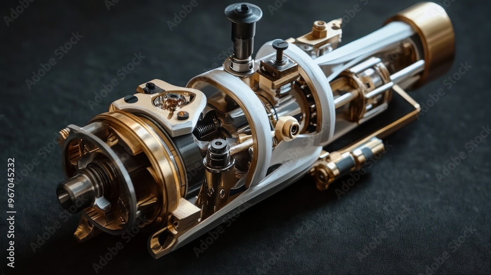 Aufkleber close-up of a complex mechanical device with exposed gears and springs