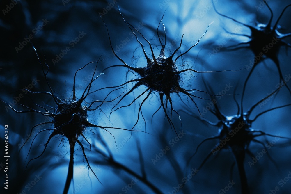 Aufkleber brainwave neural interaction and neural breakdown close up of neurons with dendrites showcasing the 