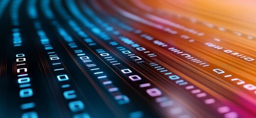 Digital technology background with binary code and light effects