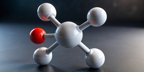 The White model of the methane molecule displays four hydrogen atoms bonded to a central carbon atom, forming