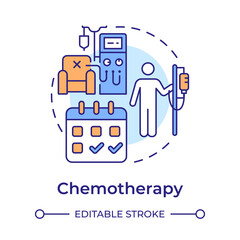 Chemotherapy multi color concept icon. Cancer treatment schedule. Infusion IV session. Medical procedure. Round shape line illustration. Abstract idea. Graphic design. Easy to use in article