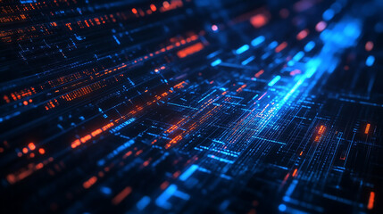 Obraz premium A close-up shot of colorful optical fibers illuminating a complex network of data pathways, creating a vibrant digital landscape