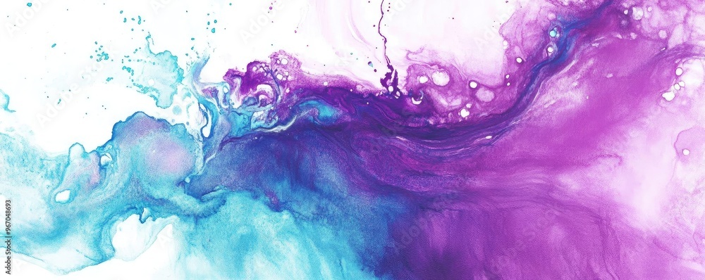 Poster a mesmerizing blend of vibrant purple and blue ink swirling together in a stunning abstract display 