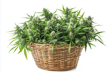 Fototapeta premium basket full of marijuana plants. The basket is brown and has a woven design