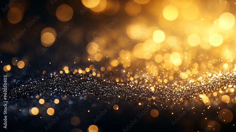 Poster abstract image of defocused golden lights creating a bokeh effect over a shimmering blue surface