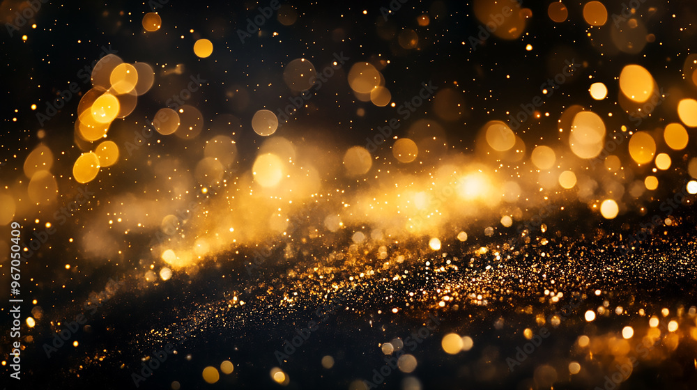 Poster abstract image of defocused golden lights creating a bokeh effect over a shimmering blue surface