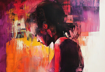 masterpiece abstract watercolor painting of a woman