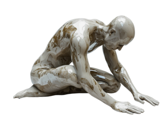 Abstract Sculpture of a Thoughtful Human Figure in a Crouching Pose