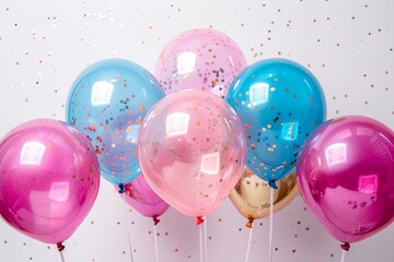 Bunch of colorful balloons with glitter confetti on them