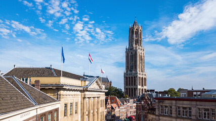 Utrecht town аerial drone view from above, typical Dutch city skyline, Utrecht cityscape with...