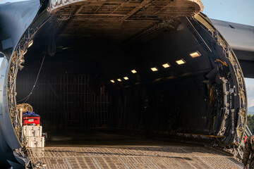 Cargo deck in modern military heavy transport aircraft