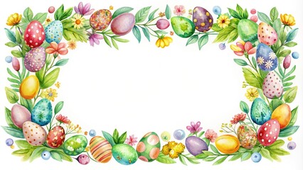 Fototapeta premium Watercolor Easter decorative ornate frame with wide-angle view
