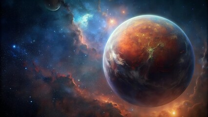 Obraz premium Dramatic cosmic scene with a glowing planet and colorful nebula