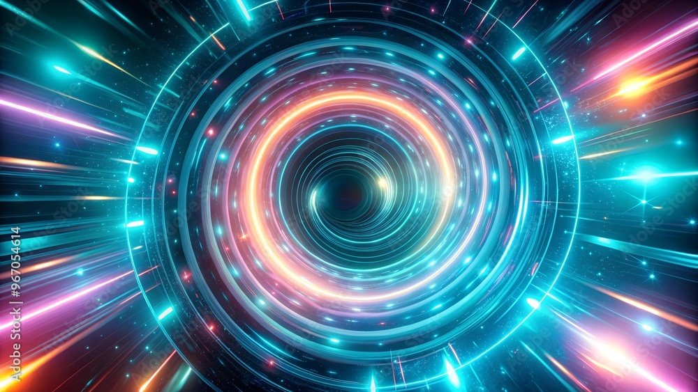 Aufkleber futuristic abstract vortex design with glowing lines and vibrant colors, dynamic space background