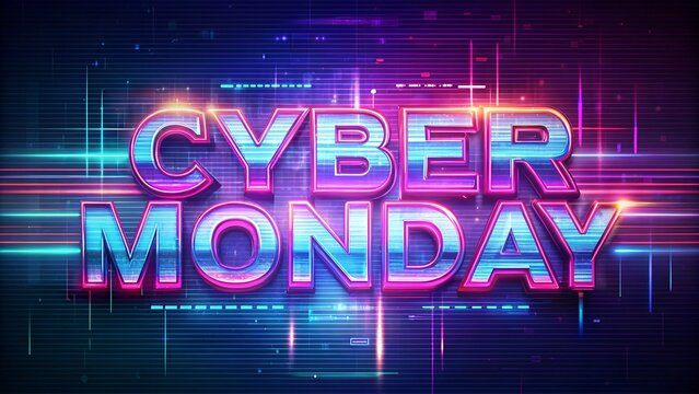 Cyber Monday sale announcement with vibrant colors and futuristic design, bright background