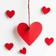 Minimalist Valentines Day Red Heart Cutouts on White Background