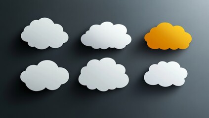 white speech bubbles, thought clouds and other elements on dark background