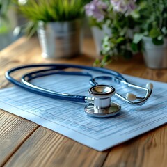 A stethoscope and a veterinary chart on a clean surface