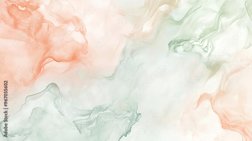Poster soft abstract fluid art featuring delicate hues of coral and green, perfect for backgrounds and mode