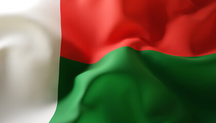 Waving flag of Madagascar. Close-Up. 3d-rendering