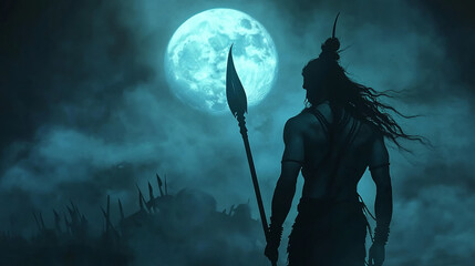 Fototapeta premium Maha Shivratri festival celebration hindu lord god shiva in Magical lights background